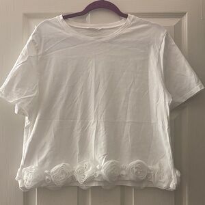 Zara White Short Sleeve Top with Floral Hem